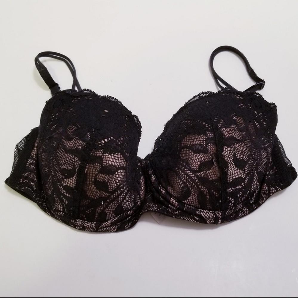 Victoria Secret 34C Black/Tan Lace Bra